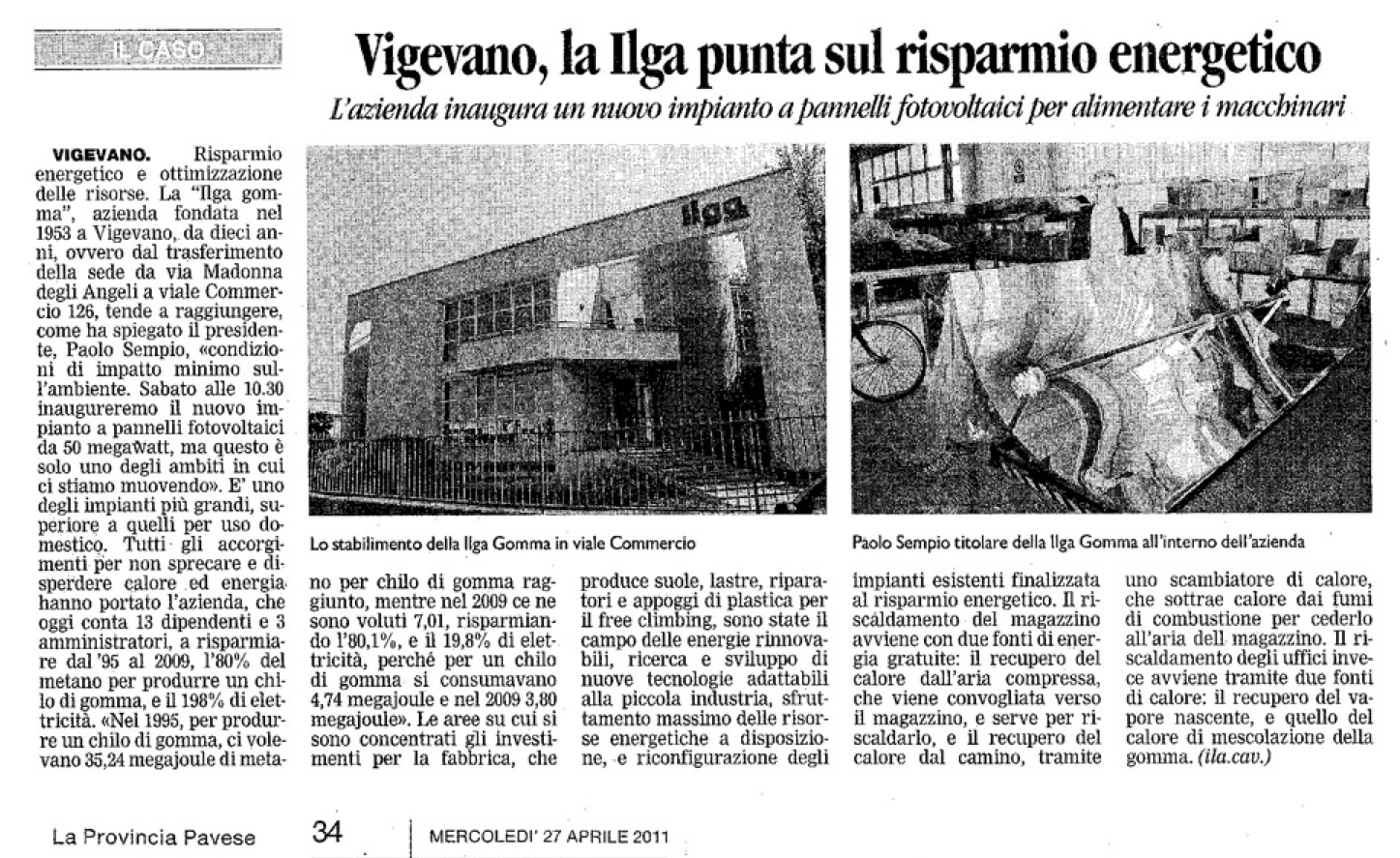 La Provincia Pavese - Aprile 2011 - Ilga punta sul risparmio energetico