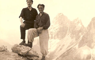 Gianni Sempio e la guida Marino Sopera in Dolomiti - anni '50
